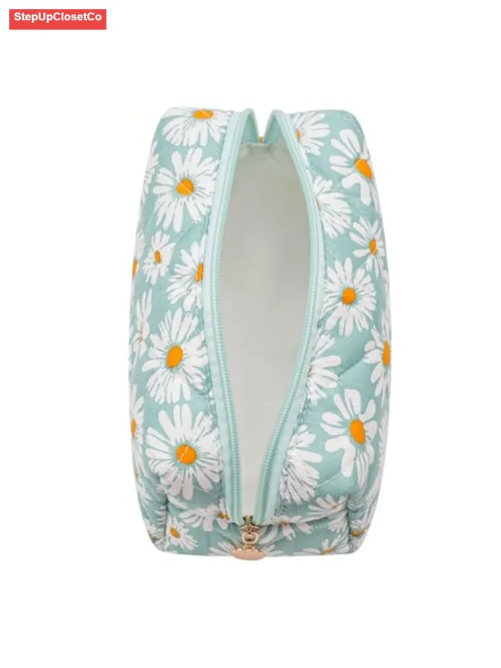 Quilted Cotton Daisy Floral Cosmetic Bag Travel Toiletry Organizer Pouch Zipper